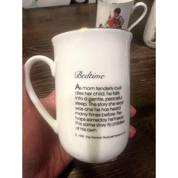 1982 Norman Rockwell Museum Coffee Mugs Cups White/Gold Trim Set of 6 Collection - Picture 12 of 16